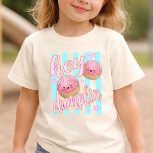 Hey Dumplin Kids Shirt, Cute Dumpling Tee, Toddler Girl Graphic Tee, Kawaii Food Shirt, Funny Kids Apparel Gift