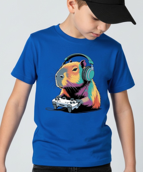 Kids Gamer Capybara Shirt, Cute Animal Gaming Tee, Capybara Headphones Shirt, Funny Kids Gamer Gift, Boys Girls Graphic Tee