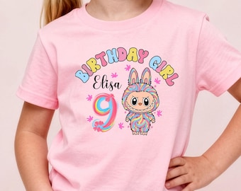 Birthday Girl Shirt Cute Party Monster Bunny Cartoon Cake Toddler Kids Birthday Outfit Gift Pink Tee Sweatshirt