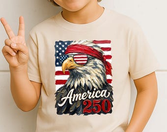 Kids America 250 Shirt, Patriotic Eagle 4th of July Tee, USA 250th Anniversary Shirt, Independence Day Kids Outfit, Red White Blue Tee