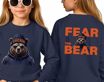 Chicago Football Kids Shirt | Fear the Bear Front & Back Tee Sweatshirt | Game Day Outfit for Youth Windy City Fans