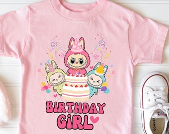 Birthday Girl Shirt Cute Party Monster Bunny Cartoon Cake Toddler Kids Birthday Outfit Gift Pink Tee Sweatshirt