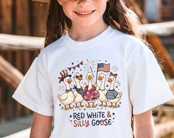 Red White & Silly Goose Kids 4th of July Shirt, Patriotic Goose Tee, Funny America Kids Shirt, USA Toddler Tee