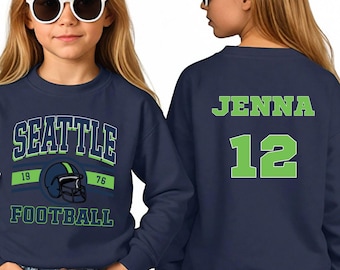 Personalized Kids Seattle Football Apparel, Custom Name and Number Shirt, Game Day Fan Outfit, Youth and Toddler Match, Seattle 12s