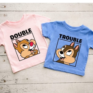 Double Trouble Sibling Shirts, Matching Brother Sister Outfit, Funny Twins Shirts Set, Chipmunk Sibling Tees, Matching Kids Gift