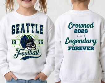 Kids 2026 Champions Seattle Football Shirt | Front Back Championship Tee | Legendary Football Fan Apparel | Unisex Toddler Youth Gift