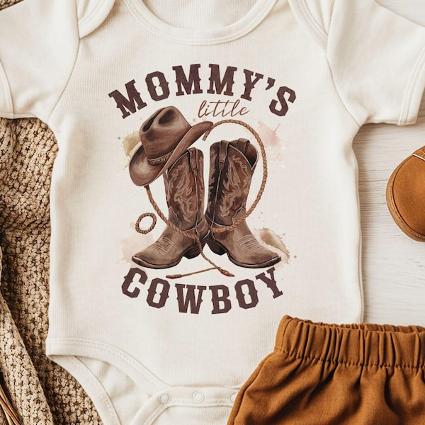 Mommy’s Little Cowboy Shirt | Western Boys Tee Baby Bodysuit| Country Mom Baby shower Gift, Rodeo Outfit for Little Boys