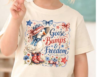 Goose Bumps And Freedom Shirt, Patriotic Goose Kids Tee, Fourth Of July Shirt For Girls, Red White Blue Independence Day Outfit, USA Shirt
