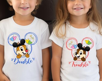 Disney Siblings Shirts Double Trouble, Matching Twin Kids Outfits, Disneyland Disney World Family Trip Shirts, Funny Sibling Shirts