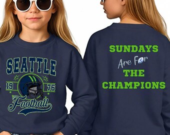Ropa de fútbol americano de Seattle para niños: los domingos son para los campeones, atuendo para fanáticos de Seattle, partido para jóvenes y niños pequeños, Seattle 12 años