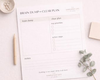 Minimalist Brain Dump Planner Printable - 15-Minute Mental Clarity, ADHD-Friendly, Daily Calm Reset Pages
