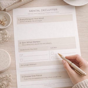 Mental Declutter Worksheet – 5-Minute Brain Dump, Minimalist Planner (Digital Download)