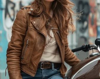 Women’s Distressed Brown Real Leather Motorcycle Jacket Handmade Vintage Biker Style Jacket.