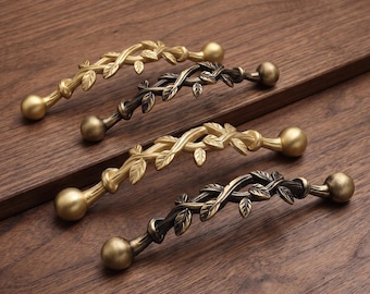 Leaf Cabinet Handles, Botanical Drawer Pulls, Branch Cupboard Handles, Floral Dresser Hardware, Nature Inspired Wardrobe Door Pulls