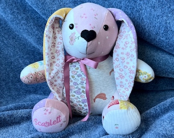 Personalized Keepsake Bear, Custom Baby Clothes Memory bear, Iron-On Name and/or Birth Details