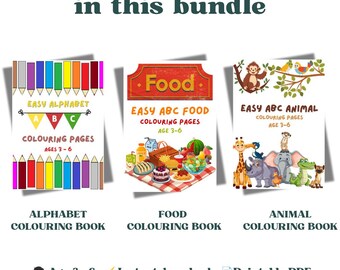 Bundel met ABC-kleurplaten | Alfabet, dieren, eten (afdrukbare pdf voorschoolse leeftijd 3-6)