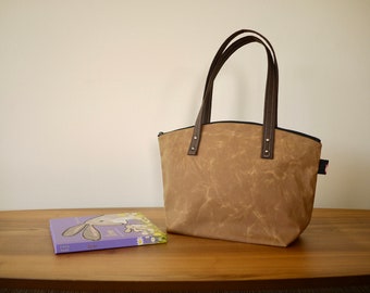 Waxed Canvas Zipper Tote in Spice- Vegan Day Bag