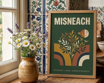 Misneach Fine Art Print – Irish Typography Poster for Courage, Hope, and Inner Strength
