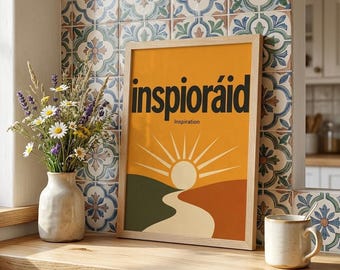 Inspioráid Irish Typography Print – Minimalist Sun Landscape Wall Art Poster