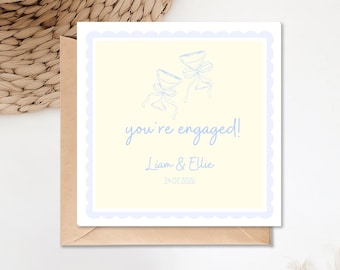 Tarjeta de compromiso personalizada - Diseño de cóctel - Felicitaciones por tu compromiso - Tarjeta de compromiso azul