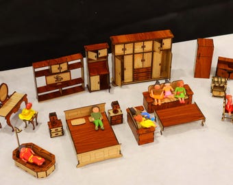 Puppenhaus Möbel Sets | Laser geschnitten Puppenhaus Miniatur Möbel Kit SVG Kinder Spielzeug Vorlage