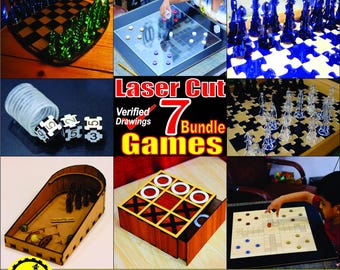 Laser Cut Spiele Bundle | 7 Brettspiel Designs Schach, Ludo, Tic Tac Toe (Digitaler Download)