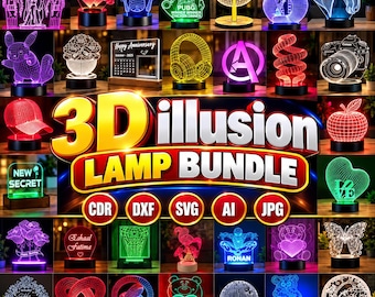 3D illusion Lamps Vector Bundle for Laser Cut and Engraving | 3D Night Acrylic Lamp