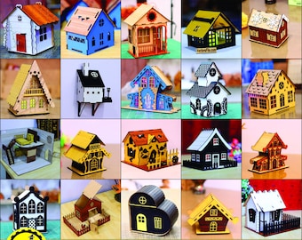 Laser geschnittenes Miniatur-Haus-Bundle | 3D Puppenhaus SVG Dateien Mini Haus Modell (Digitaler Download)