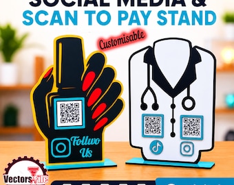 Laser Cut Nail Salon & Doctor Clinic QR Code Stand SVG Social Media Display Sign