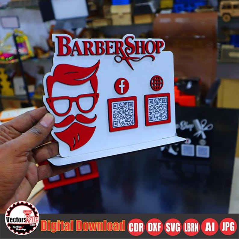 Laser Cut Barber Shop & Salon QR Code Stand SVG, Scan to Pay Display ...