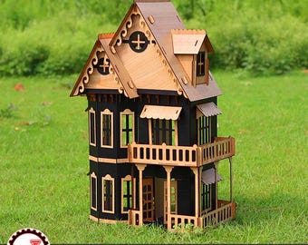 Laser Cut Puppenhaus Modell | Miniatur Holzhaus Design für Kinder | Digitaler Download