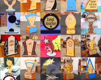Laser Cut Trophy and Award SVG Bundle | Customizable Awards Trophy Acrylic, Plywood, MDF Designs