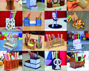 40 Bleistifthalter SVG Bundle, Laser Cut Office Schreibtisch Organizer Dateien (Digitaler Download)