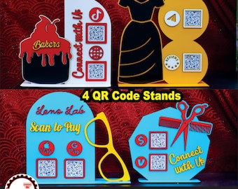 Laser Cut 4 QR Code Stand Bundle Social Media & Scan to Pay Geschäftsschild