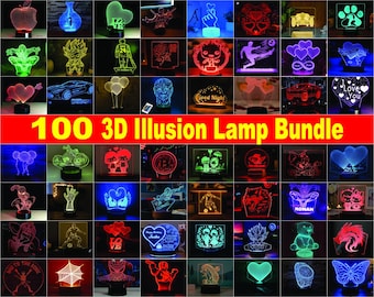 100 Laser Cut 3D LED Illusion Lamp SVG Bundle, Night Light Acrylic Lamps Design