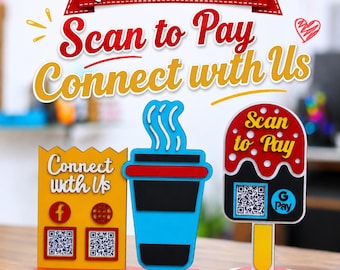 Eisbar und Kaffeetasse QR-Code-Stand, Laser geschnittenes Geschäftsanzeigeschild
