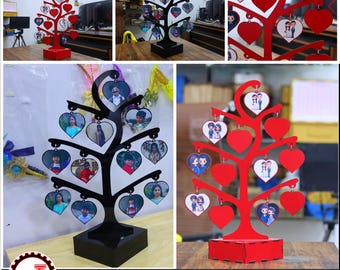 Laser geschnitten Stammbaum Fotorahmen SVG | 3D-Fotorahmen hängen Herz Display Stand