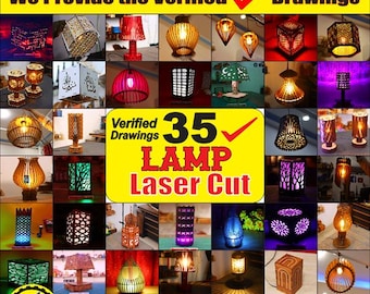 Arquivos para corte a laser de luminárias de mesa e de teto, pacote com 35 designs de luminárias verificados