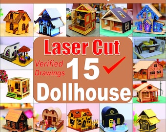 3D Dollhouse Laser Cut File | Miniature Wooden Dollhouse Bundle | Kids Puzzle House Model