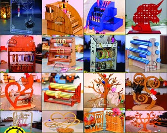 Laser geschnitten Schmuck Organizer Bundle, Ohrring & Armband Ständer, Armreif Halter Make-up Organizer (Digitaler Download)