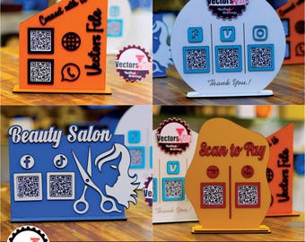 Benutzerdefinierte Acryl QR-Code Stand SVG Bundle, Zahlung & Social Media Display Business Sign