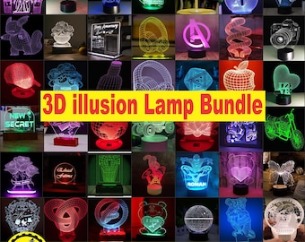 3D illusion Lamps Vector Bundle for Laser Cut and Engraving | 3D Night Acrylic Lamp
