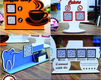 Geschäft QR-Code Stand Laser Cut-Dateien | Coffee Shop, Bäckerei, Zahnarzt, LKW-Aufsteller Schild