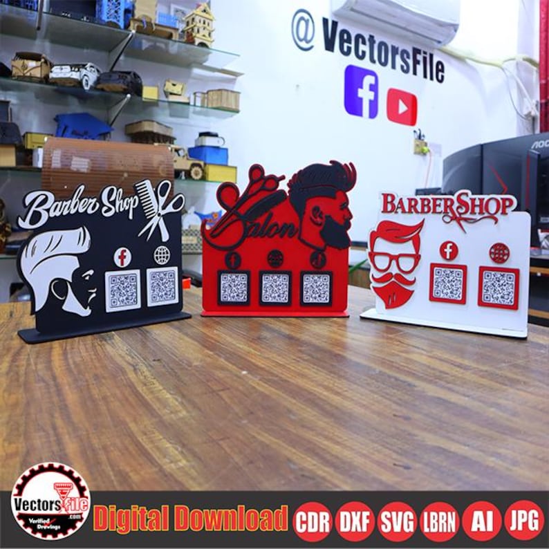 Laser Cut Barber Shop & Salon QR Code Stand SVG, Scan to Pay Display ...
