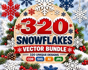 Pacote com 320 arquivos SVG de flocos de neve natalinos | Desenhos vetoriais exclusivos de flocos de neve