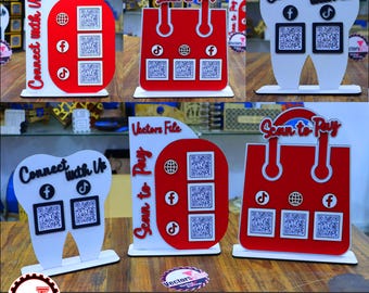 Laser Cut QR Code Stand SVG Bundle, Scan to Pay, Social Media Stand verbinden