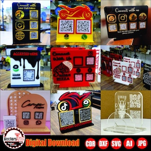 Laser Cut QR Code Display Stand, Customisable QR Scan to Pay Sign SVG Bundle
