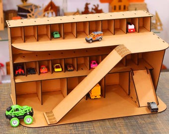 Toy Car Parking Garage 3D Model Laser Cut File | Wooden Parking Station & Ramp SVG