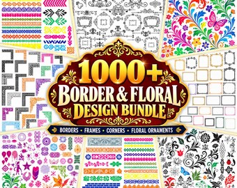Pacote com mais de 1000 vetores de bordas, cantos, molduras e desenhos florais para projetos de artesanato e faça você mesmo.