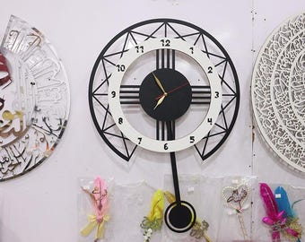 Laser Cut Pendulum Wall Clock SVG | Modern Geometric Design (Digital Download)